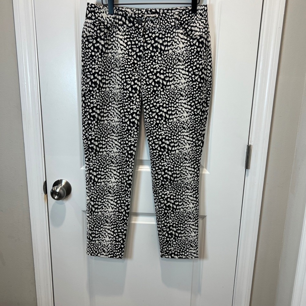 Cache Womens Slim Leg Pants Animal Print Black White 6